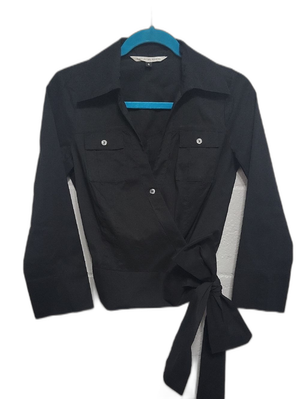 Diane Von Furstenberg Wrap Blouse Black Size 4